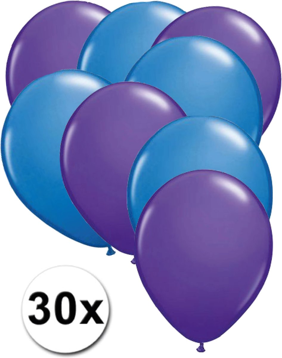 Ballonnen Paars & Blauw 30 stuks 27 cm